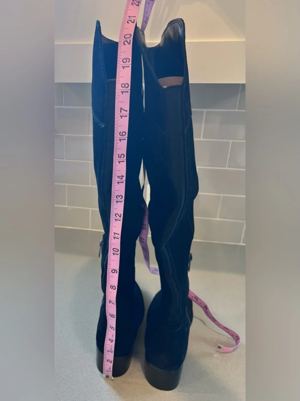 Black Suede Leather Knee High Boots Vince Camuto Sz 8 1/2 Kreesell Braid Detail